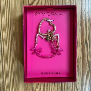 Betsey Johnson Cat and Heart Bag Charm in Pink and Gold